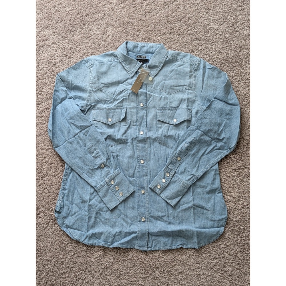 J Crew Jules Classic Fit Button Up Womens 6 Blue Chambray Denim Pearl Snap NWT